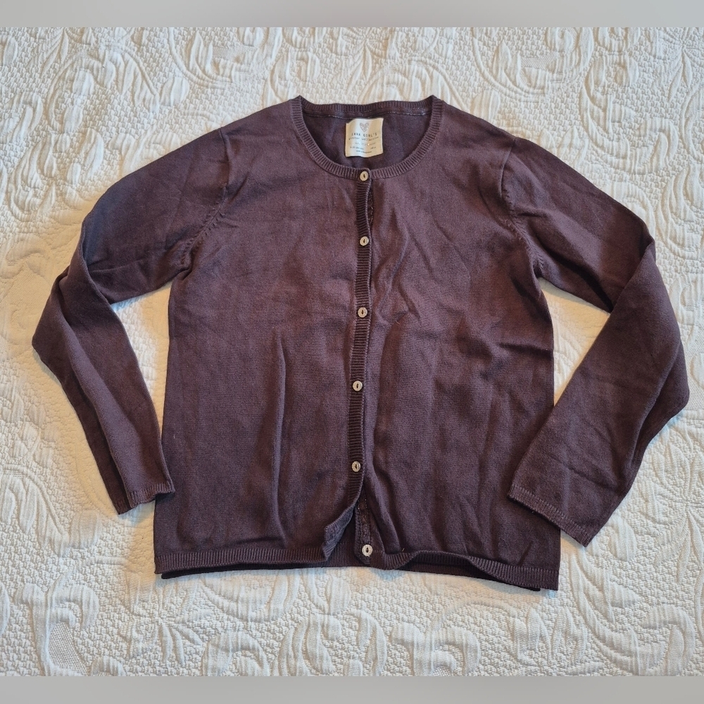Zara girls size 140 or 9-10 years brown button up cardigan VGUC